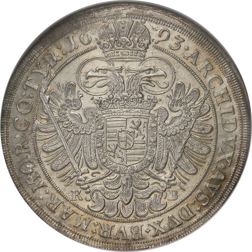 Węgry. Leopold I. Talar 1693 KB, Kremnica, NGC MS64 (MAX) Rzadkość